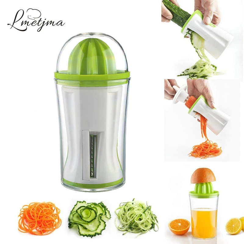 

LMETJMA 2 in 1 Vegetable Spiral Slicer & Juicer Manual Vegetable Spiralizer Cutter Zucchini Noodle Spaghetti Maker KC0088