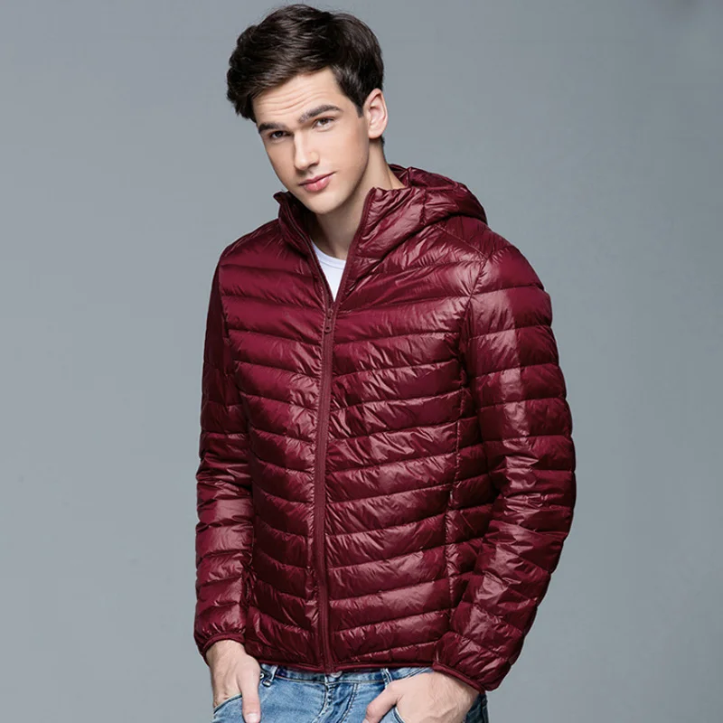 Men's Fluffy Winter Coat Fashion Hooded Duck Down Jackets Ultralight Puffer Down Coat Portable Slim Feather Filling Parkas 5XL 6XL