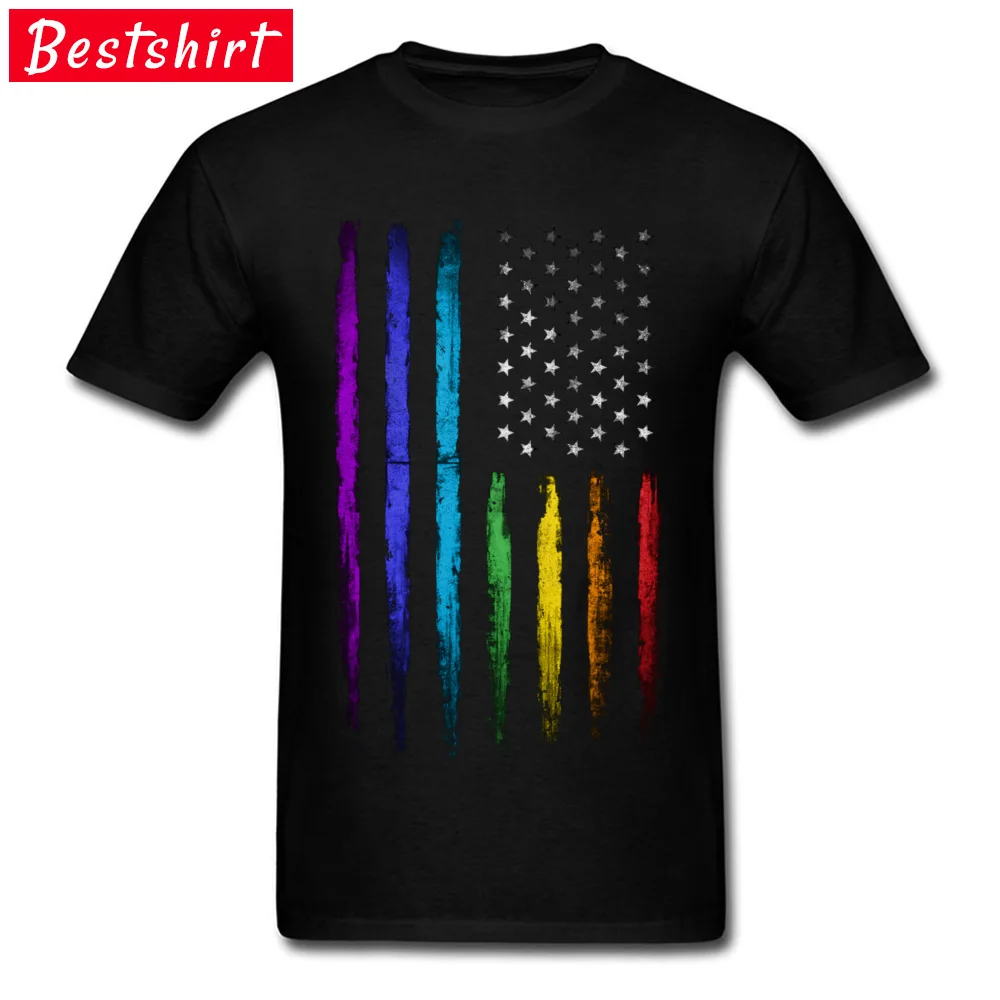 Latest American rainbow flag Customized Tshirts Crew Neck Cotton Men Tops Tees Short Sleeve Summer Customized T-shirts American rainbow flag black