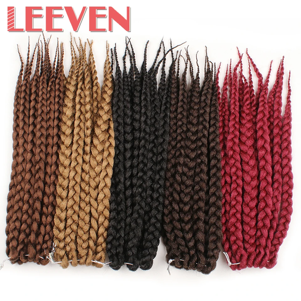 

Leeven Crochet Box Braids Hair Synthetic Braiding Hair 14 Inch 75g Blonde Brown Burgundy Pure Color High Temperature Fiber