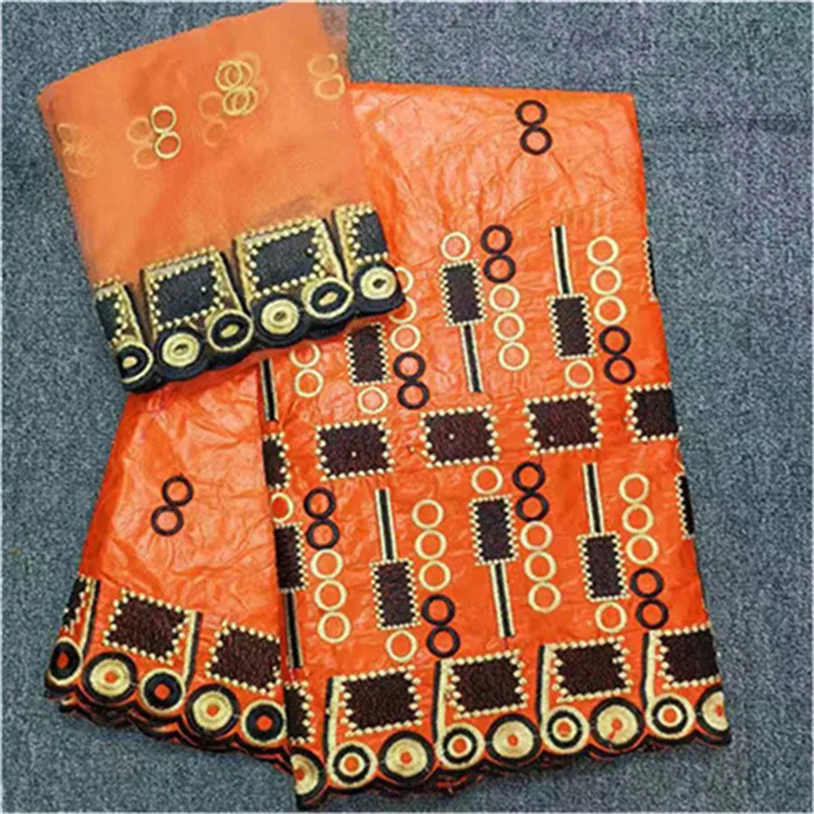 Красивый головной убор кружева оранжевый Нигерия Базен riche getzner с бусинами Горячая женщин Базен riche ткань 5+ 2 ярдов