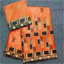 Красивый головной убор кружева оранжевый Нигерия Базен riche getzner с бусинами Горячая женщин Базен riche ткань 5+ 2 ярдов