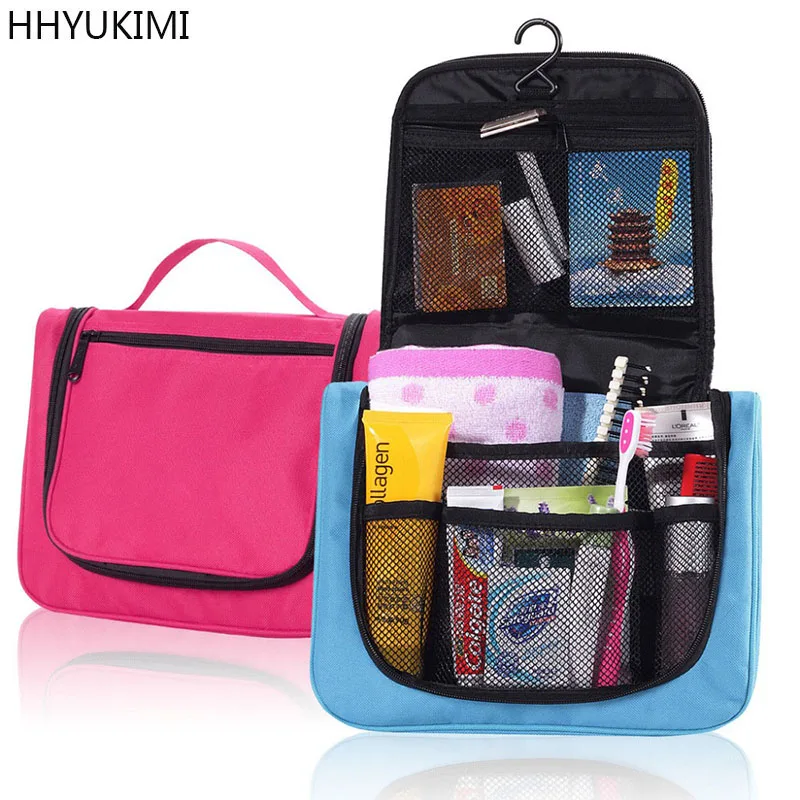 Hhyukimi للماء النايلون الرجال شنقا حقيبة ماكياج السفر washbag المحمولة التجميل الضرورات الزينة المنظم حقيبة المرأة الكبيرة