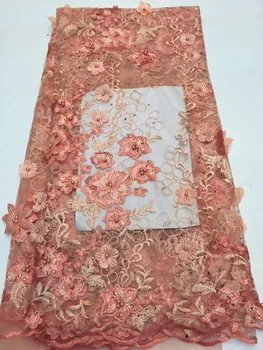 

High quality Nigerian 3d lace fabrics latest embroidered beaded African tulle french 3d flowers lace fabric stones ZX3156