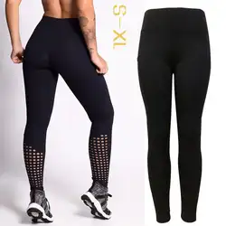 2018 штаны для йоги колготки Для Женщин Йога рваные брюки спортивные спортивная одежда для бега с карманом тонкие эластичные Леггинсы