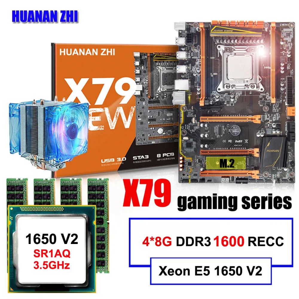 online Famosa marca HUANAN ZHI X79 motherboard deluxe com slot de CPU Intel Xeon M.2 E5 1650 V2 com RAM cooler 32g (4*8g) 1600 ECC REG