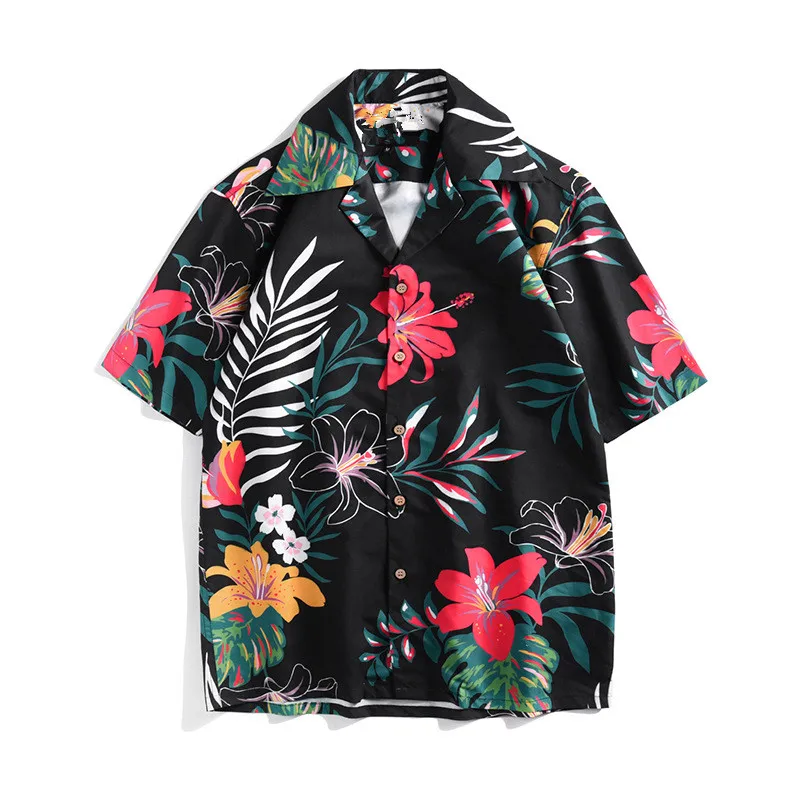 

Summer loose Men's Shirts Holiday style Hawaii floral print short sleeves Shirts Fashion Women/men's beach Shirts A348