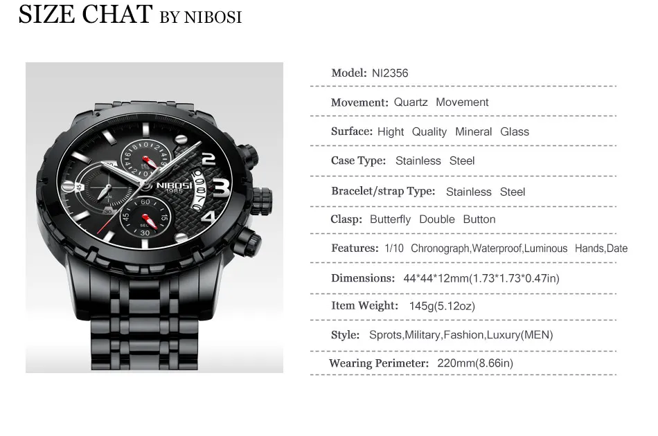 NIBOSI Chronograph Men Watches Top Brand Luxury 2018 SportMilitary Watch Men Waterproof Stainless Steel Wrist Watch Male Clock  (2)
