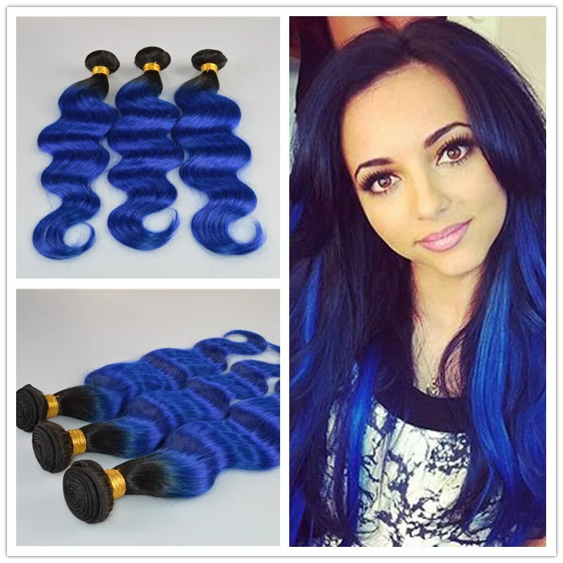 Ombre Blue Hair Weft Brazilian Real Virgin Human Hair 3Bundles Body Wave Hair Weft 1B Blue Ombre Human Hair Extension