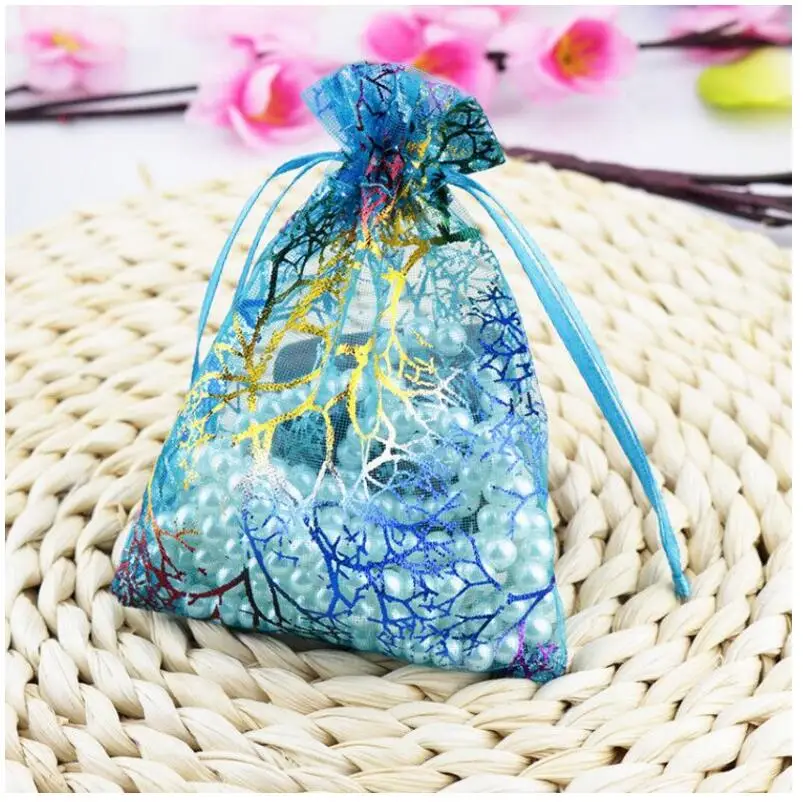 

Colorful Coral Bronzing Gift Bag Jewelry Necklace Pendant Earrings Ring Bracelet Gift bags silk bag pounch packing 9x12cm