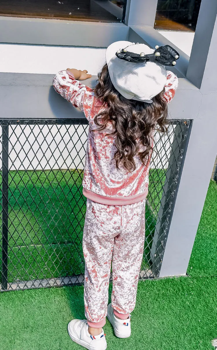 Girls  Clothing Set  Pink Velvet Cashmere Suit Set Long Sleeve Pullover+ Pants Sportswear Baby Girls Sports Clothes Active Suits (21)