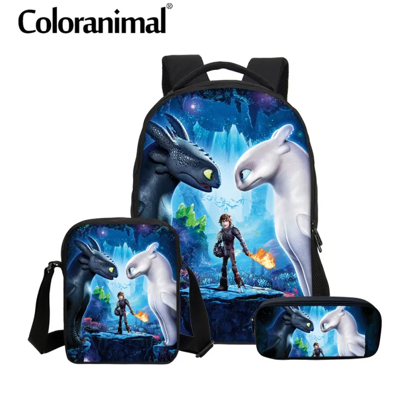 

Coloranimal 3pcs Set School Bag How to Train Your Dragon Teenager Girl Boy School Bags Children Book Bag Large Men Backpack Kids