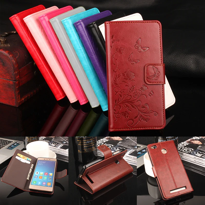 HongBaiwei Brand Luxury Wallet Leather Case for Xiaomi Redmi 3 Pro Flip Stand 3D Fashion Flower Card Bag Cover Coque | Мобильные