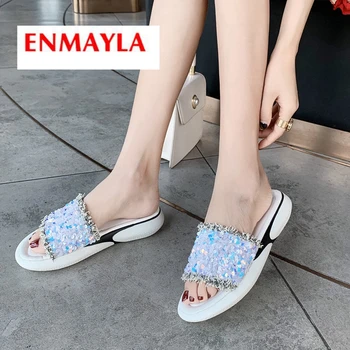 

ENMAYLA 2019 New Arrival PU Solid Womens Slippers Outside Bling Summer Fashion Women Shoes Size 34-43 LY2177