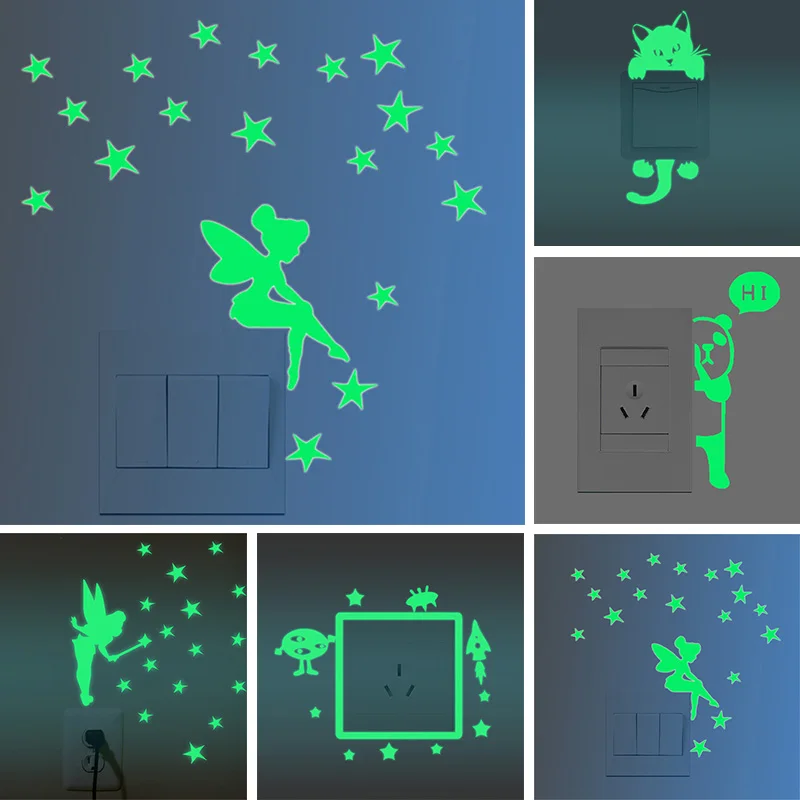 

New 3D wall stickers for kids rooms cat Luminous Sticker glow in the dark fairy wall stickers bedroom home decor living room