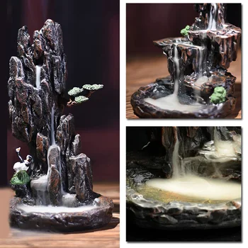 

Resin Mountain Shape Smoke Waterfall Backflow Incense Burner Censer Holder Decor Aromatherapy Furnace Aromatic Home Office Craft