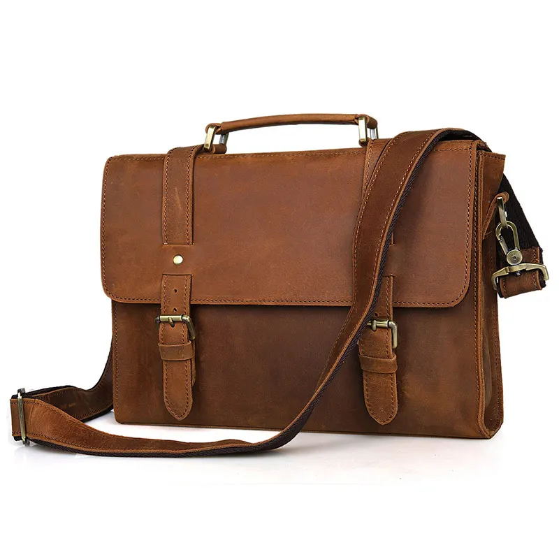 

Augus New Product Crazy Horse Leather Bag Men Handbag Shoulder Bag Vintage Messenger Crossbody Bag Brown 6076B