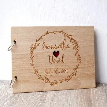 

Personalized Rustic Guest Book with a heart hole, Wooden Bride & Groom Wedding Guestbook Wedding Guest Book