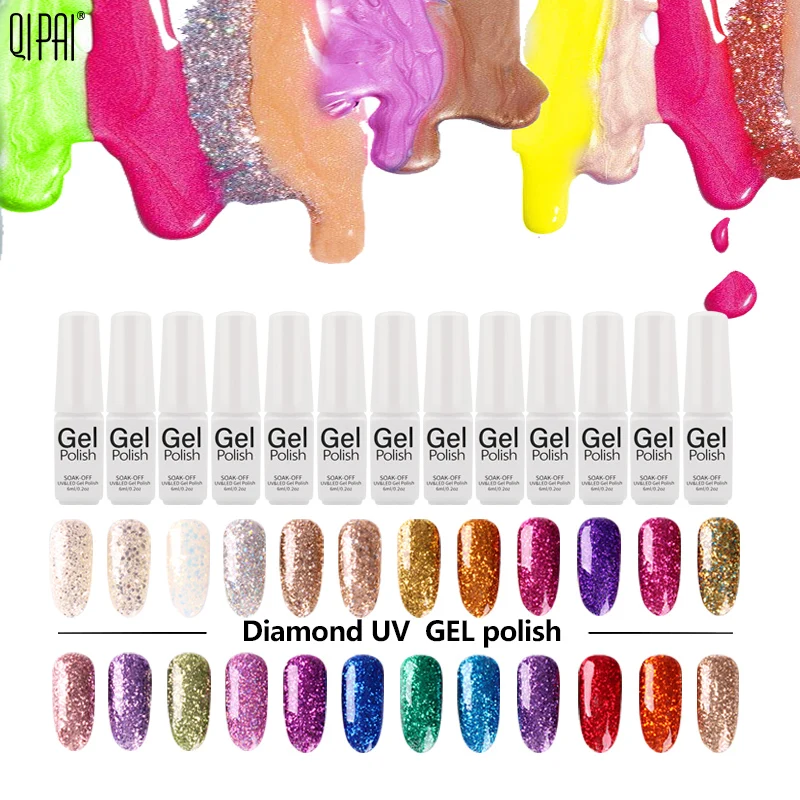 

QIPAI Gel Nail Polish Shimmer 3D Diamond UV 6 ml Soak-Off UV LED Gel Lacquer DIY Semi-permanent Glitter Colorful Gel Varnish