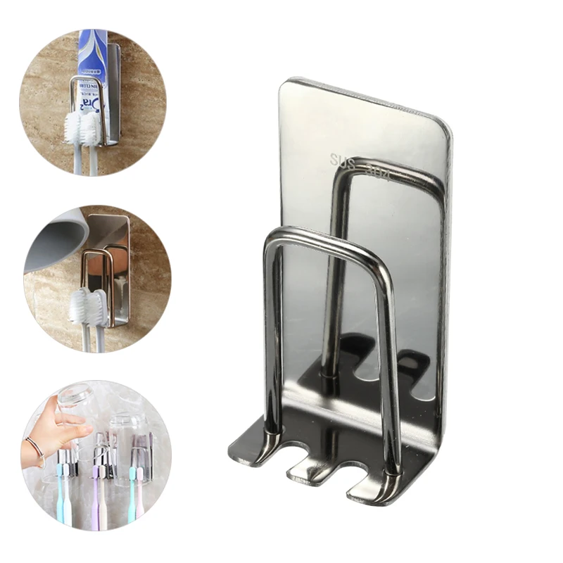 

1PC Creative Toothbrush Holder Wall Suction Toothpaste Holder Bathroom Accessories 304 Stainless Steel Tooth Brush Holder