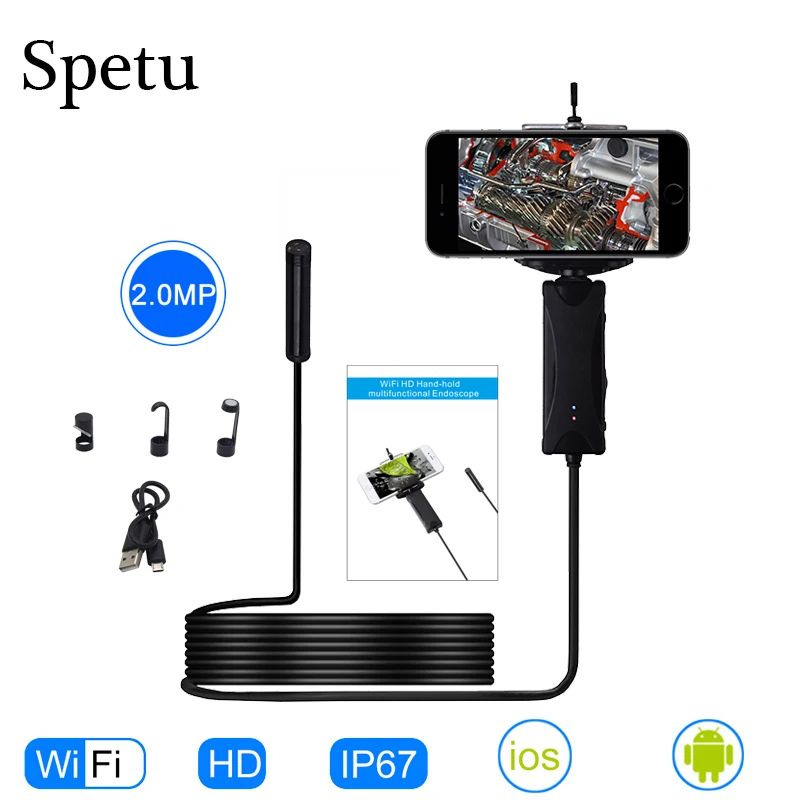 

Spetu 8mm lens Hard Cable Waterproof Handheld Wifi Endoscope Borescope Camera 6LED IOS Android Snake Tube Inspection Camera