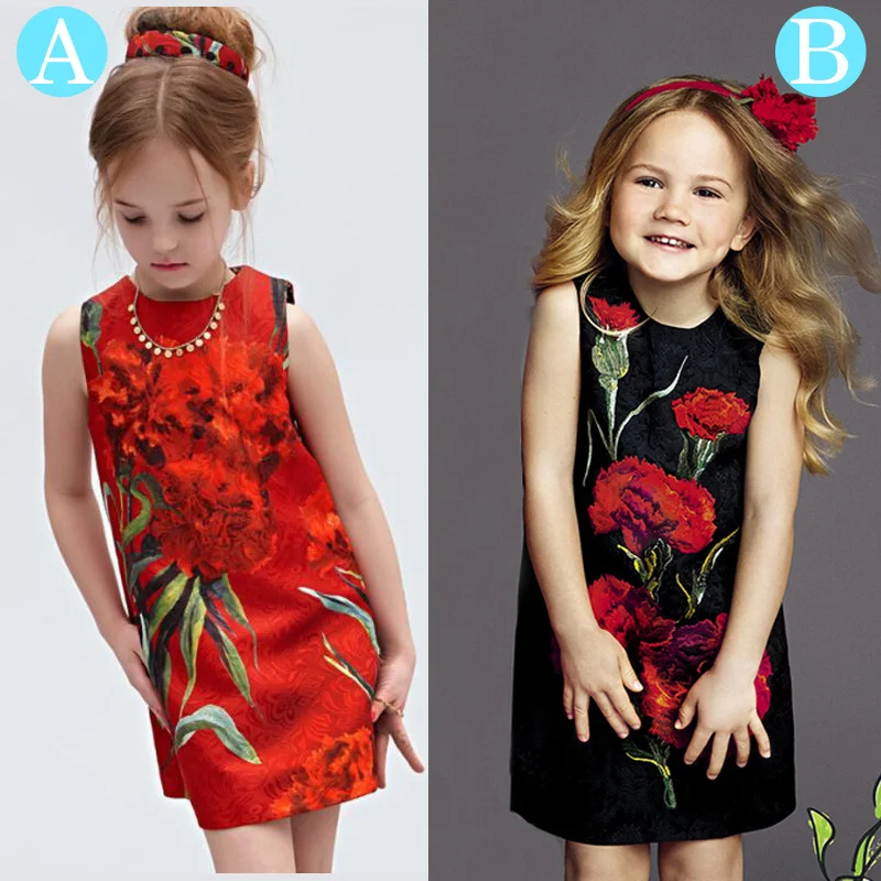 Girl dress Digital Floral Print Children Princess Dress 2016 Brand New Baby Girls Dress Sleeveless Kids