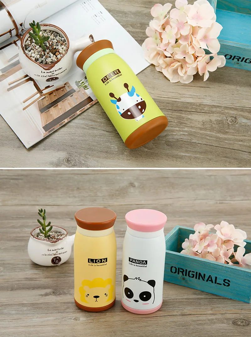 Baby Insulated Cup Vacuum Flask Children Thermos Drink Water Bottle Stainless Steel Animal Printing Portable Learning Cup BB5066 (2)