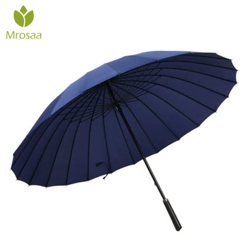 Автоматический открытый зонт для гольфа с длинной ручкой, мужской коммерческий компактный большой крепкий каркас, ветрозащитный зонтик с 24 ребрами, Нежные Черные Зонты