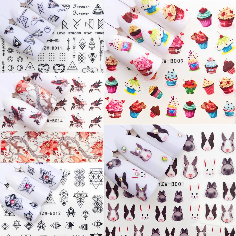 

48 Design Water Nail Stickers Geometric Sunset Ethnic Style Designs Sliders For Nail Decals DIY Manicure