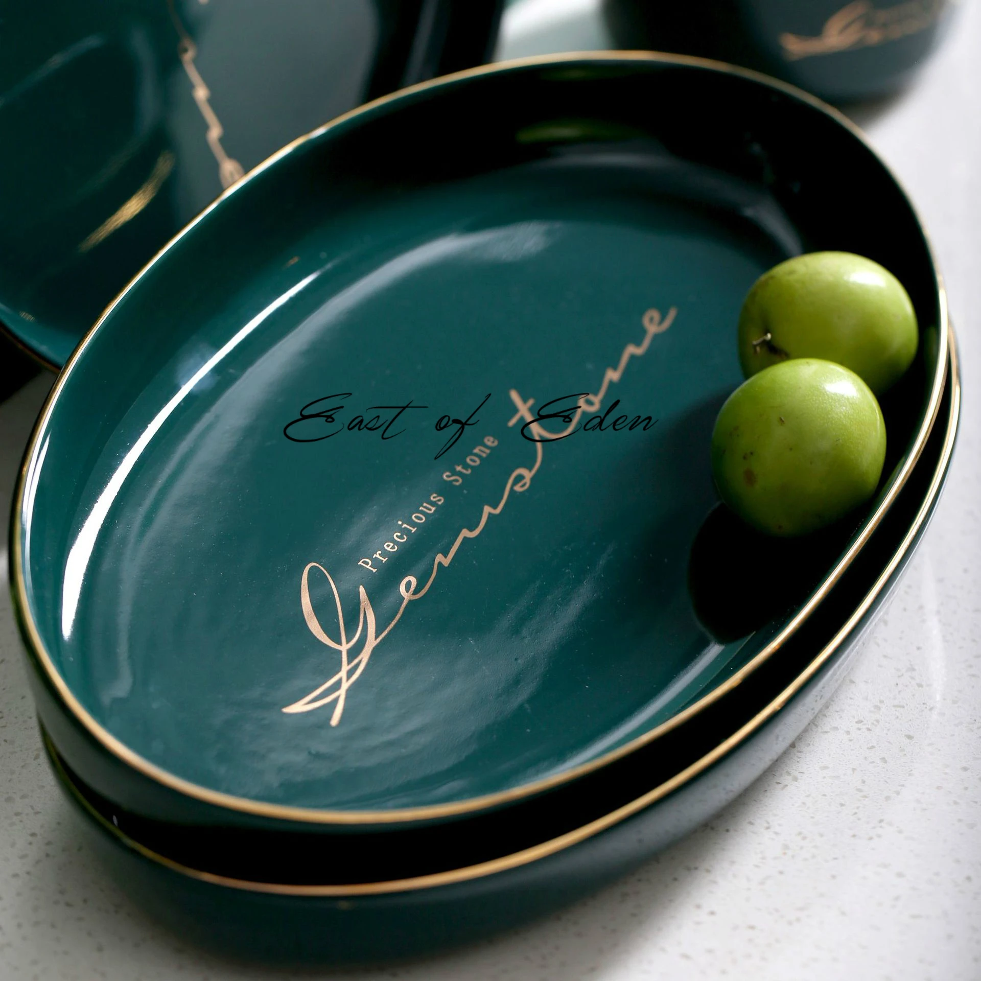 

East of Eden Nordic Green Phnom Penh Series Solid Color Elliptical Ceramic Plate Household Tableware Creative Home