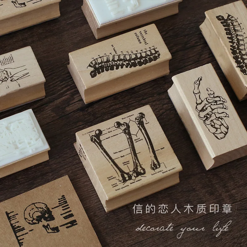 

6 Styles Retro Vintage skeleton creative Wood Rubber Stamp Scrapbook DIY Floral Decoration Stamp High Quality Korean Stationery
