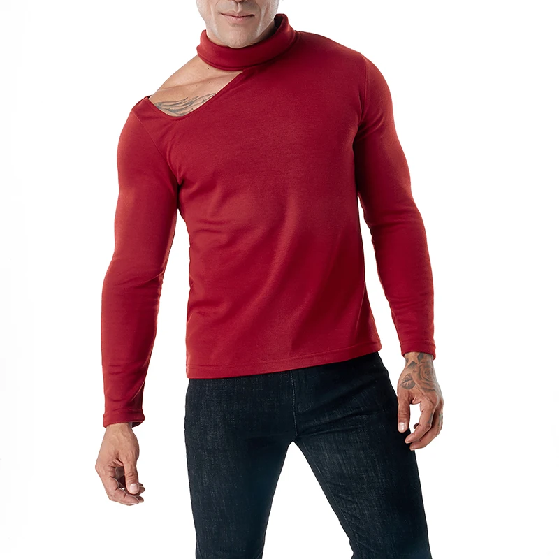 Мужской s свитер сплошной цвет водолазка и с открытыми плечами сексуальный мужской пуловер свитер