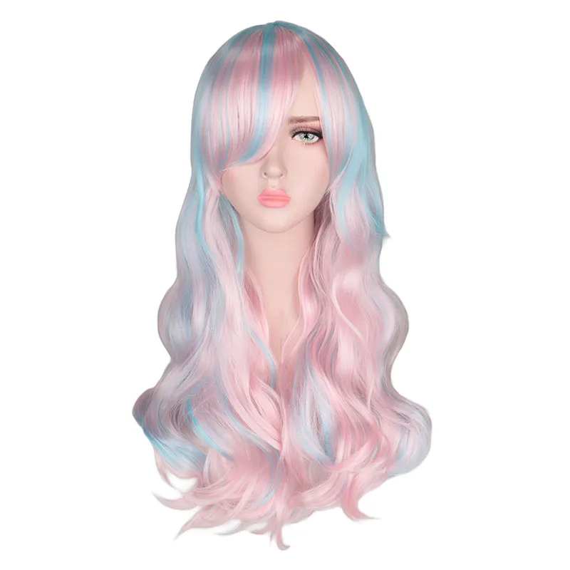QQXCAIW Разноцветные длинные вьющиеся парик косплей вечерние для женщин 70 см высокая температура Синтетические волосы парики