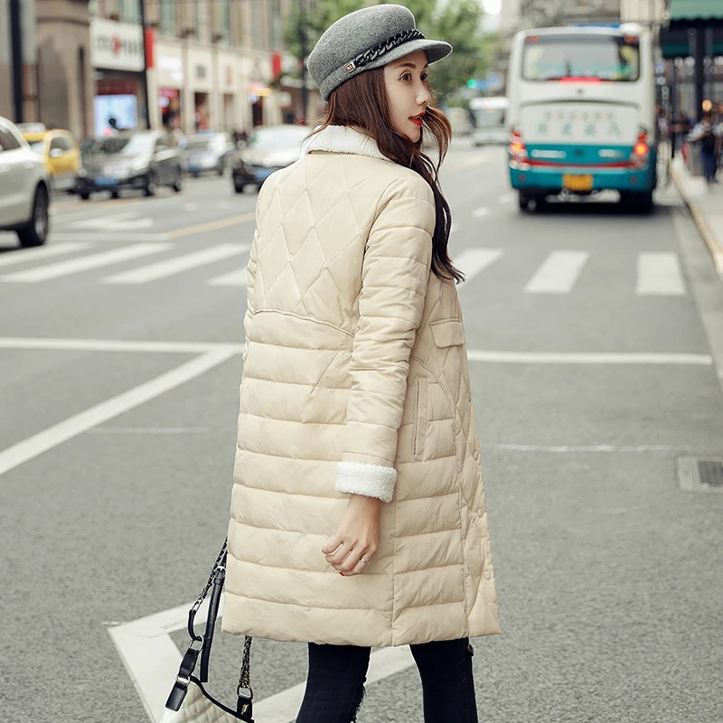 Женское длинное стеганое пальто однобортная куртка на пуговицах с отложным