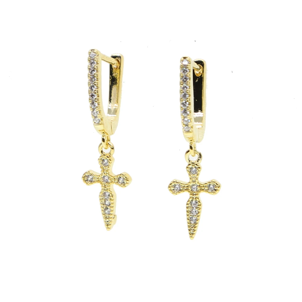 New Fashion Women boy Costume Jewelry Drop Earrings Cross CHARM Vintage PAVE CZ CROSS Gold-Color Women Crosses Earring