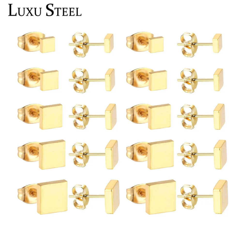 

LUXUSTEEL 10pairs/Lot Stainless Steel Geometry Earrings Gold Color Square Stud Earrings Female Bijoux Wholesale Jewelry