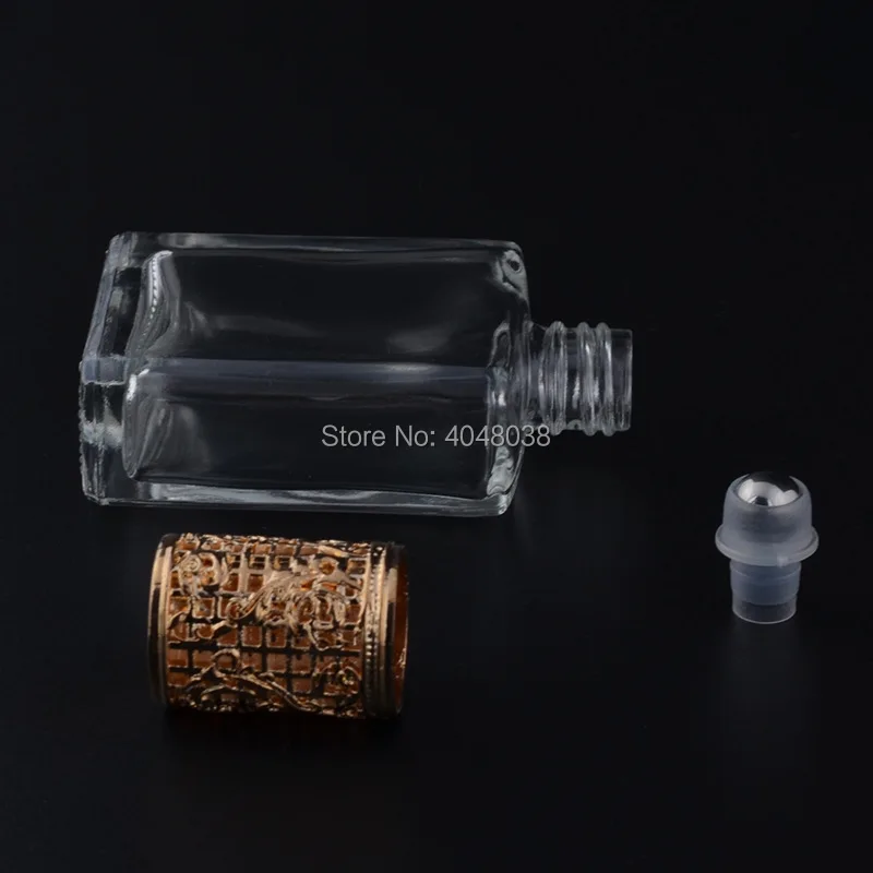 17 ML Cosmetic Container Emulsion Packing Bottle Rectangle Glass Perfume Vial with Alloy Cover Transparent Essential Oil Bottle (2)
