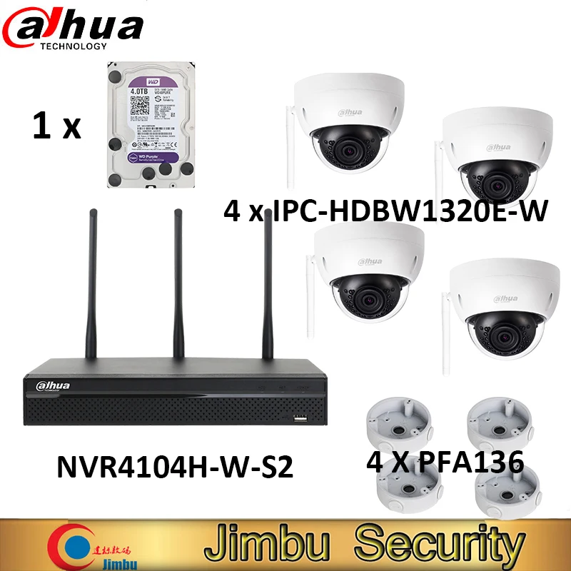 Dahua wifi регистратор комплект 1 шт. NVR4104HS-W-S2 + 4 IPC-HDBW1320E-W PFA136 ТБ CCTV камера |
