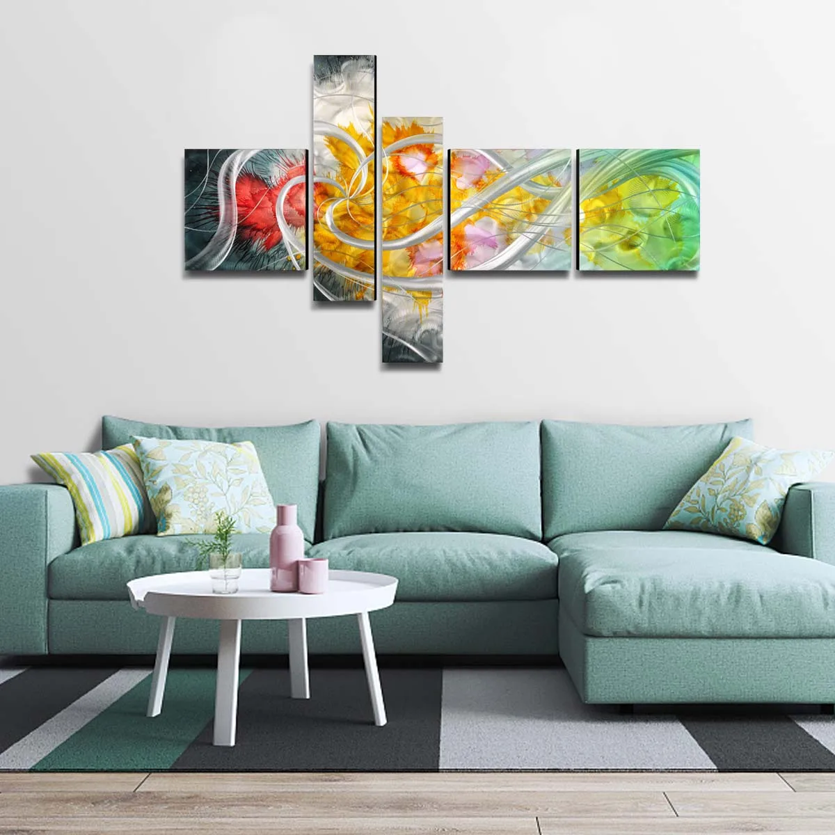 

The Flower of the Life Modern Painting Hand-Painted Wall Art Home Decoration 5 Panels Decor Accessories for Living Room Gift