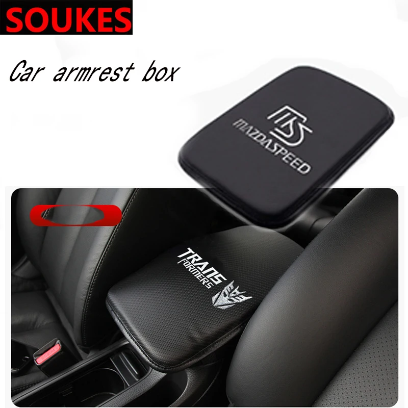 

Leather Car Motorsport Club Emblem Armrest Center Console Box Pad For Mazdaspeed MS Logo Mazda 3 6 2 CX-5 CX5 CX-7