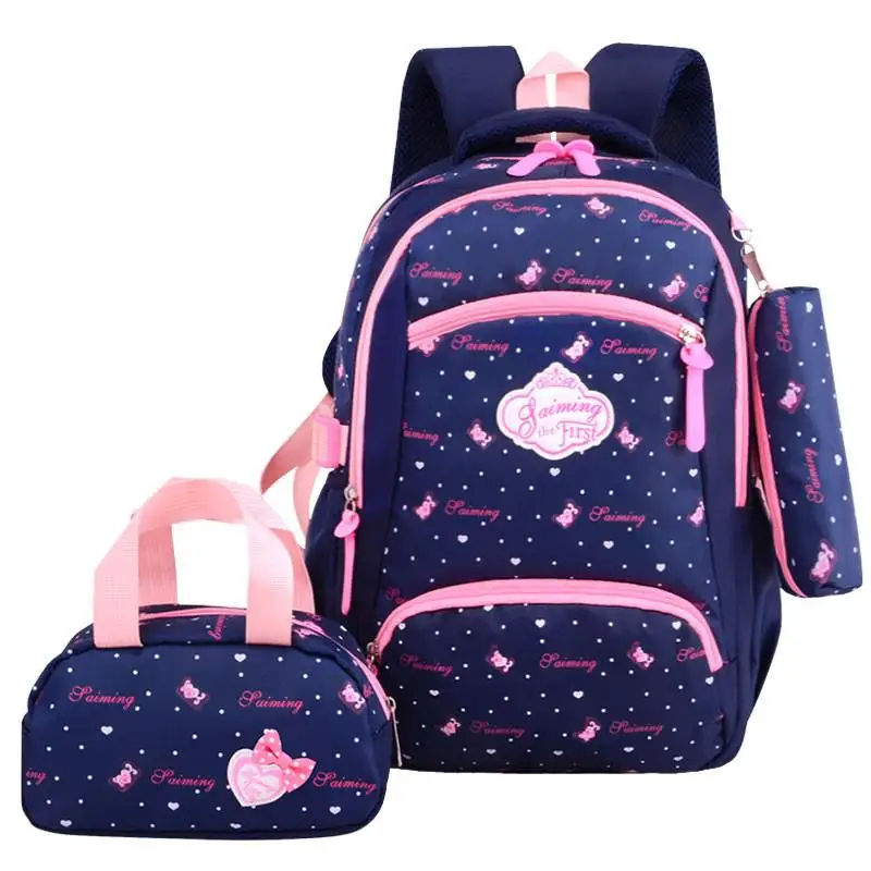 3 Piece Set Waterproof School Backpacks Printing School Bags for Girls Kids Light Children School Bagpack Backbag Rucksack - Цвет: Blue