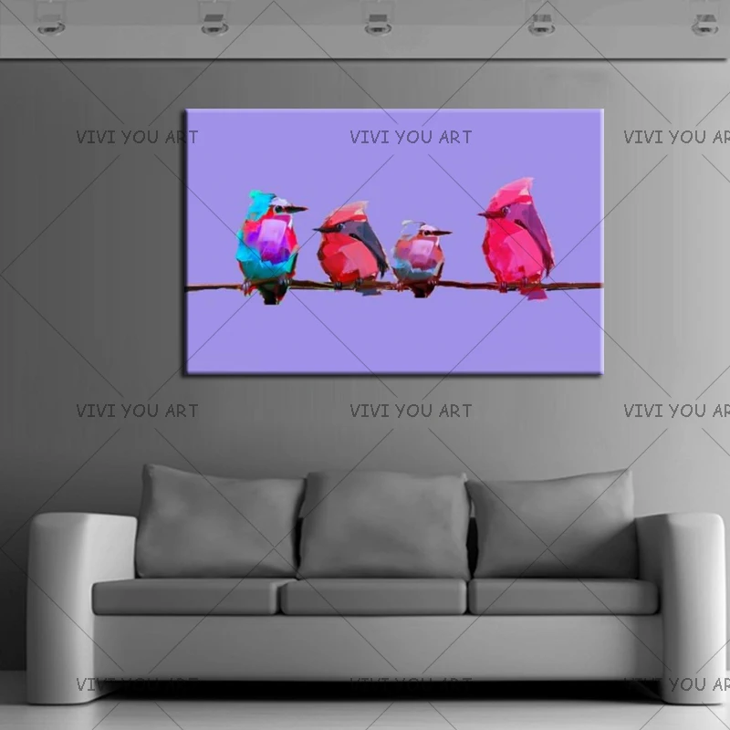 

small cute birds are on the branches 100% Handmade oil painting on canvas handmade wall Family painting For Child's Room