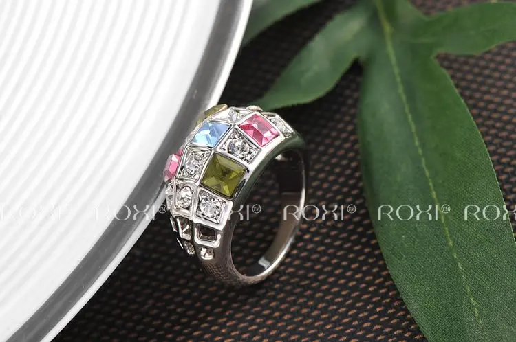2017 ROXI Colorful Crystal Rings Wedding Rings Silver Color Fashion Jewelry For Women
