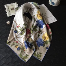 Очаровательный горошек и цветочные принты большой квадратный шелковый шарф шаль Хиджаб 88x88 см