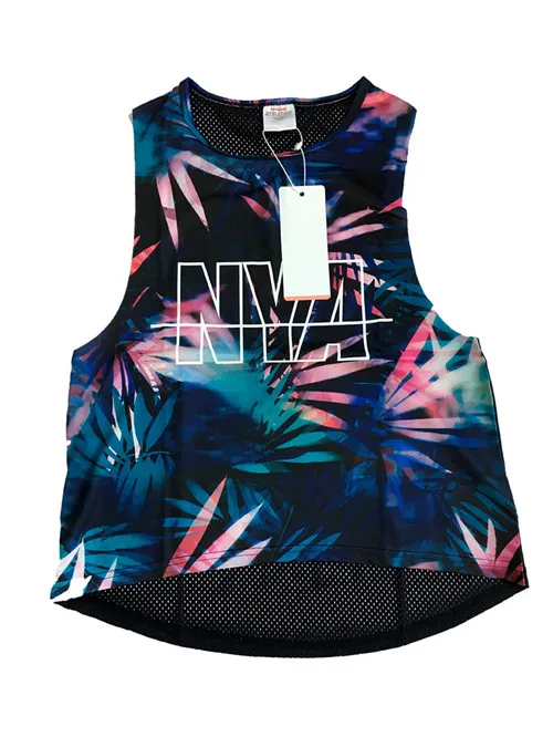 Сексуальная Женская рубашка с буквенным принтом, топ для йоги, быстросохнущая рубашка для бега, топы, дышащие спортивные майки, майка для тренажерного зала, спортивная одежда, P154 - Цвет: Многоцветный