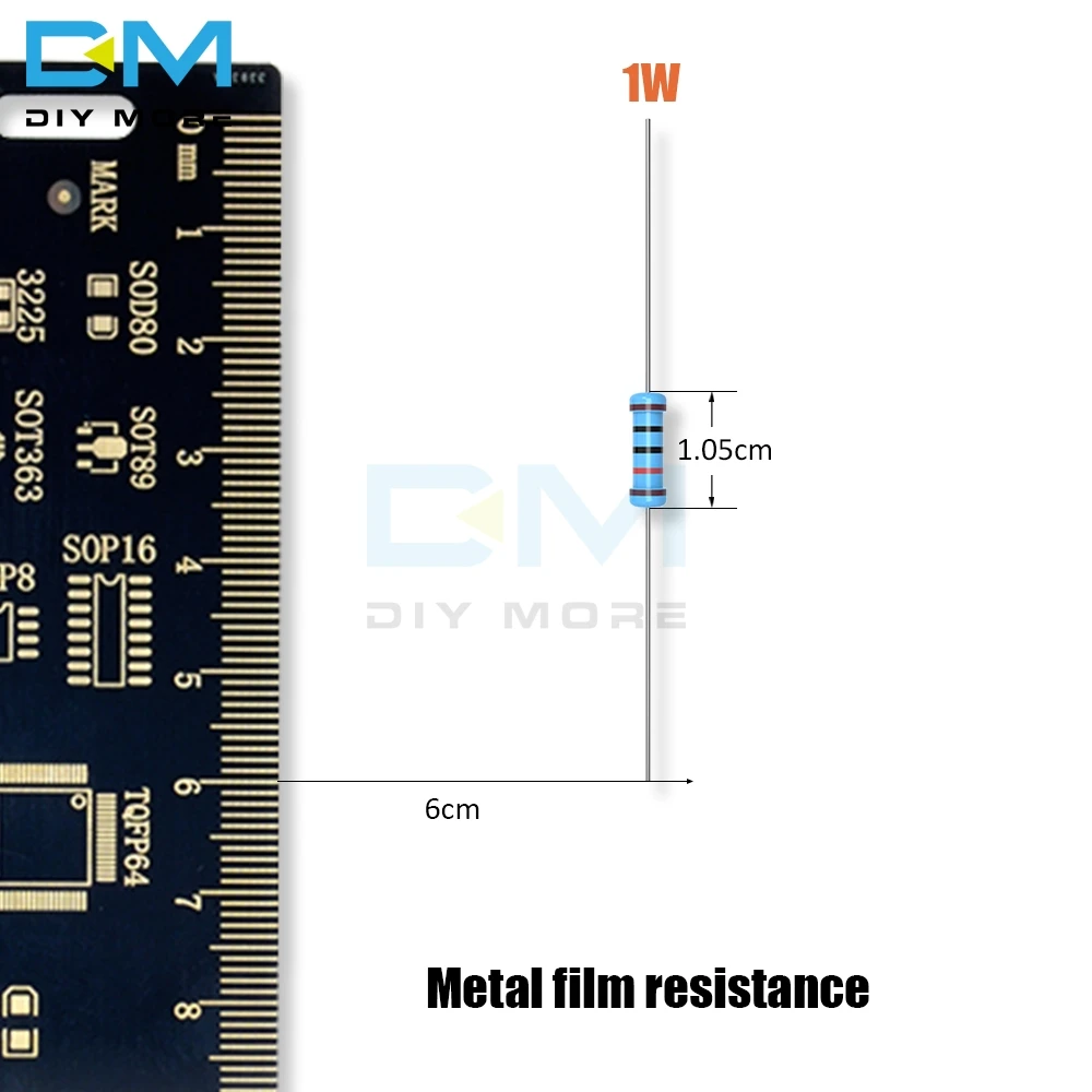 100 шт. металлический пленочный резистор 1%+ 1%-1% 1W 1R-1M Ом 1K 2,2 K 4,7 K 5,1 K 6,8 K 10K 15K 22K 47K сопротивление электронный резистор Diy