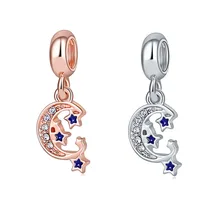 Cor de prata 1pc rosa ouro azul noite céu lua estrela diy talão se encaixa europeu pandora charme pulseiras a1248