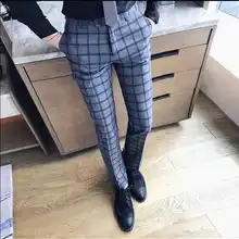 Новая мода горячая Распродажа бренд Осень и зима мужские повседневные высококачественные большие клетчатые брюки мужские тонкие легкие в уходе облегающие брюки