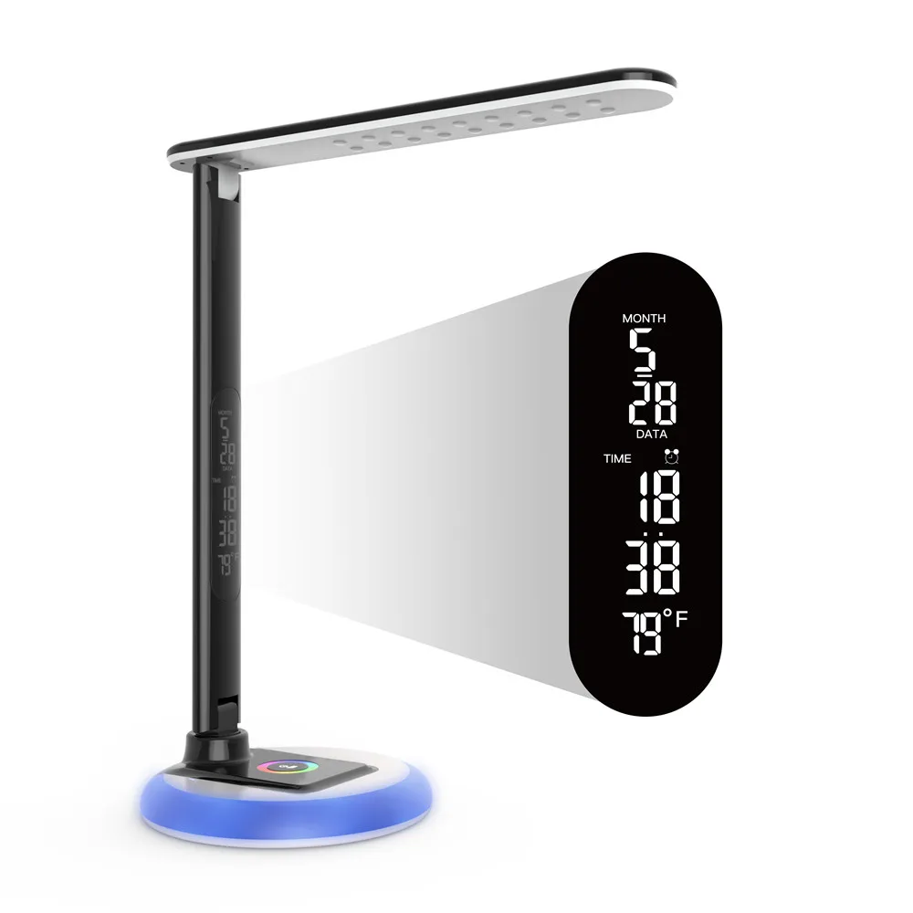 Us 43 19 28 Off 10w Led Desk Lamp Dimmable Office Study Table Ligh With Clock Usb Charging Color Changing Base Touch Control 9 Light Modes Black In