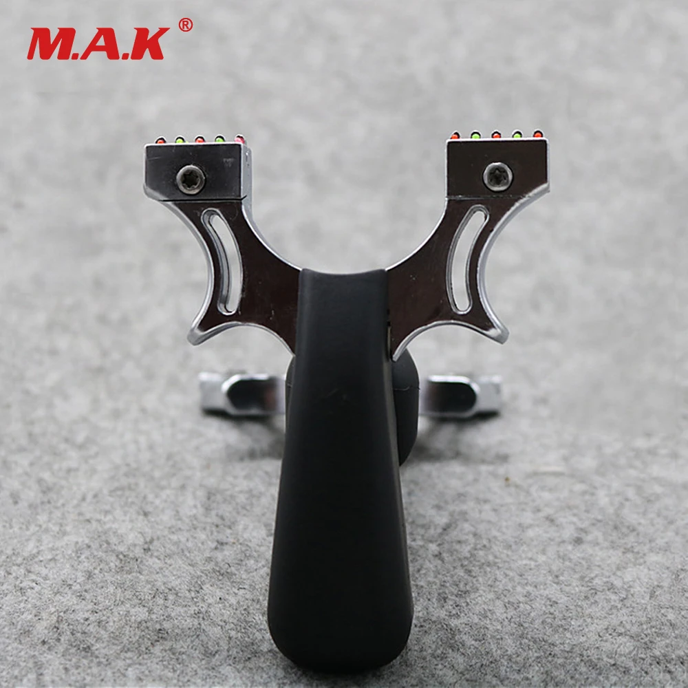 

High Quality 1pc Stainless Steel Zinc Alloy Slingshot with Flat Rubber Band and Fiber Optic Sight for Hunting Shooting